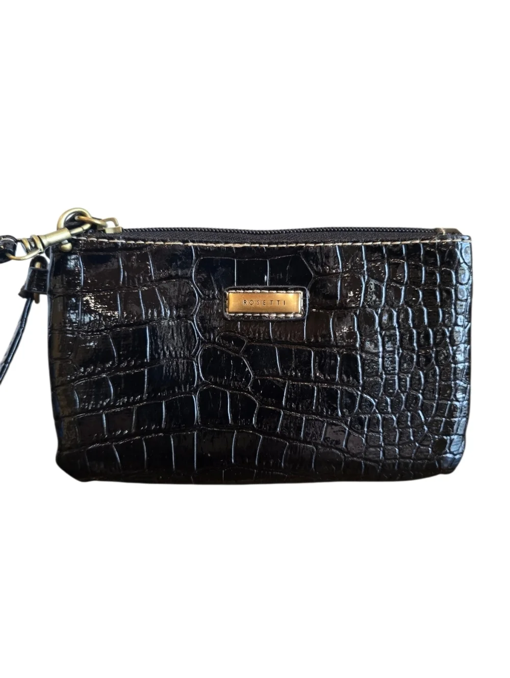 Rosetti Black Croc Embossed Faux Leather Wristlet